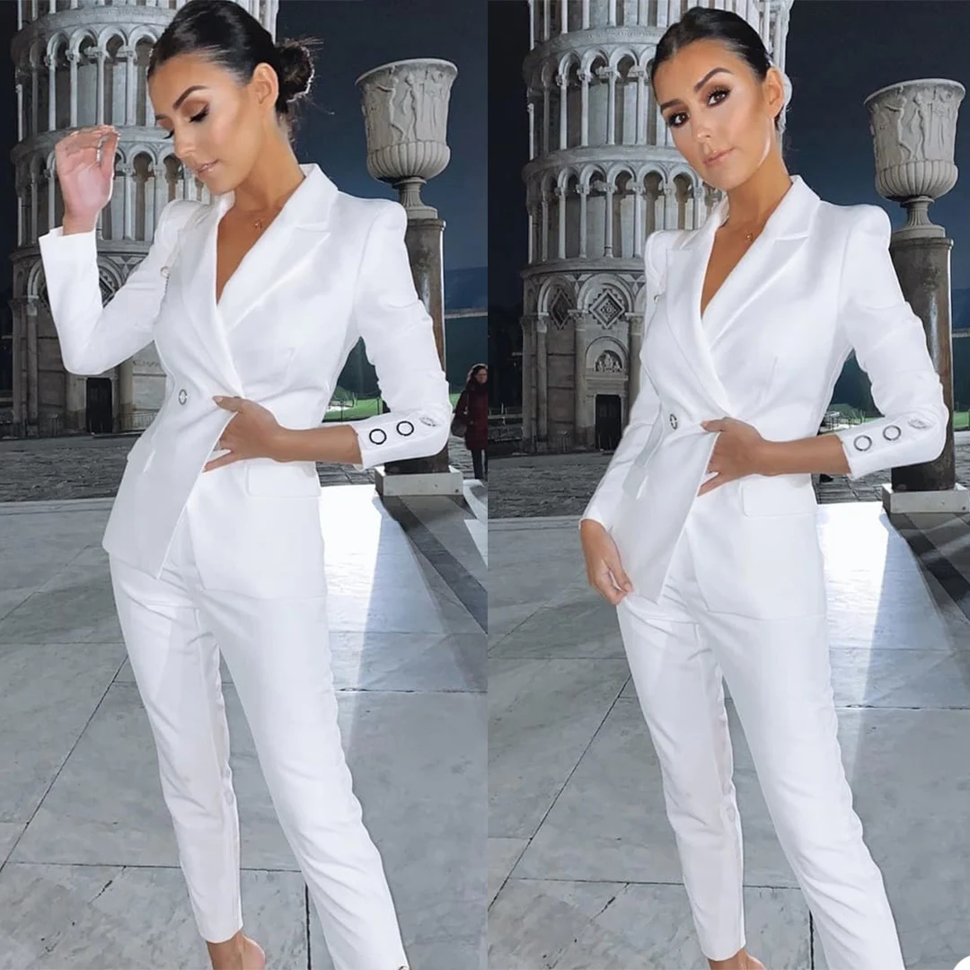 Fashion White Women Suits Custom Made Peaked Lapel Slim Fit Blazer Celebrity Party Prom High Quality Male Jacket