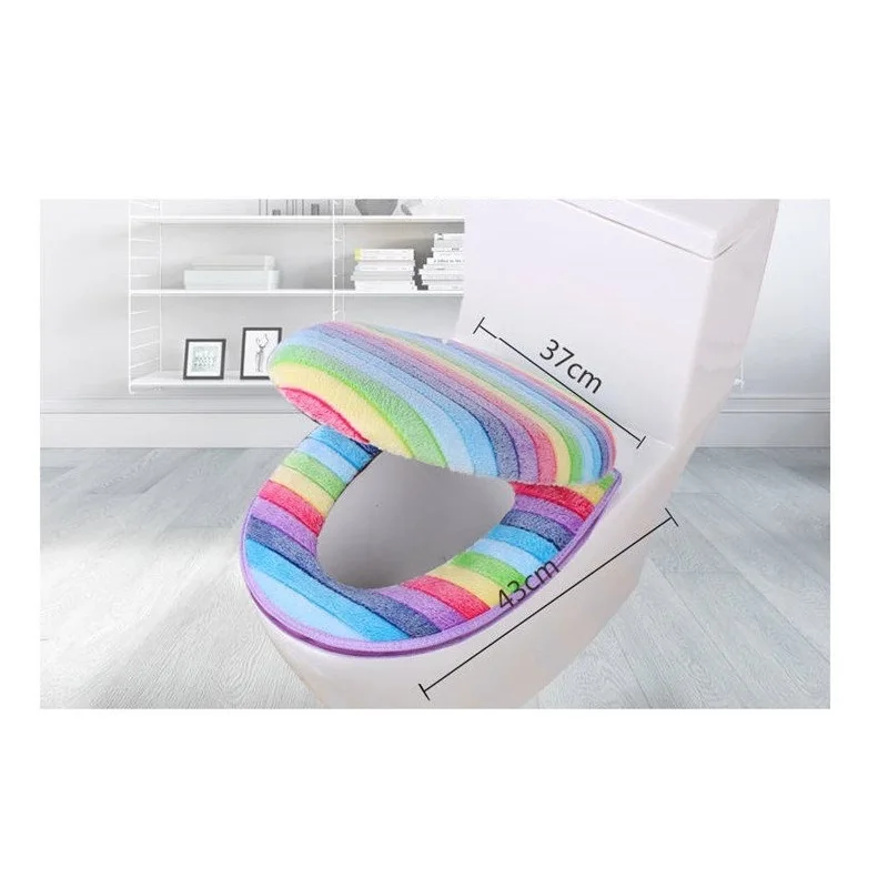 Zipper Two-piece Toilet Seat Case Kawaii Pattern Toilet Sitting Cover Warm Seat Cover For Toilet Closestool Pad Bathroom Decor