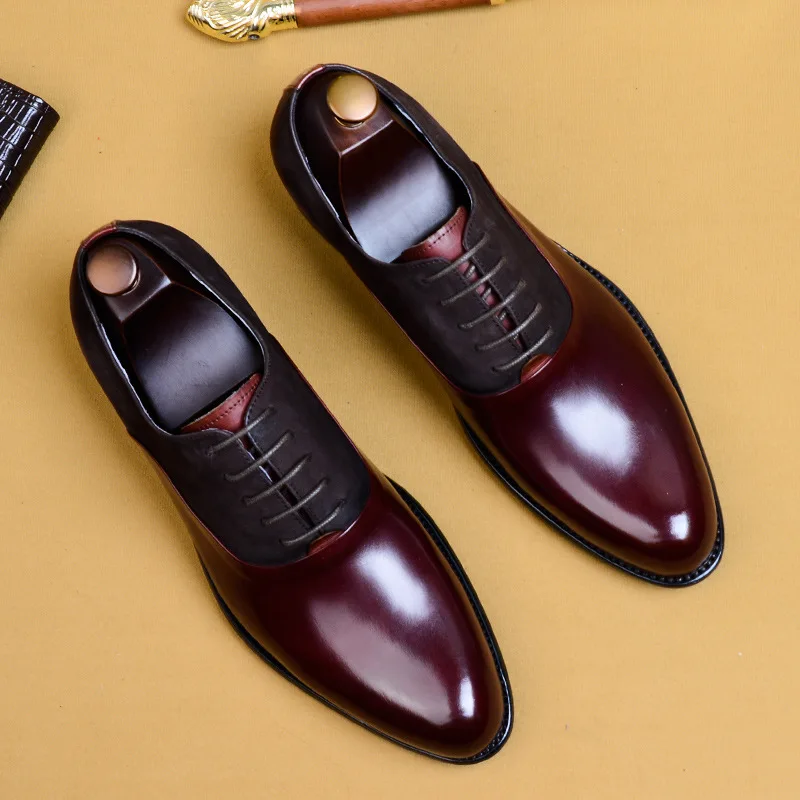 Genuine Cow Leather Brogue Wedding Business Men Casual Flats Vintage Handmade Oxford Shoes For Men Black Burgundy 2024