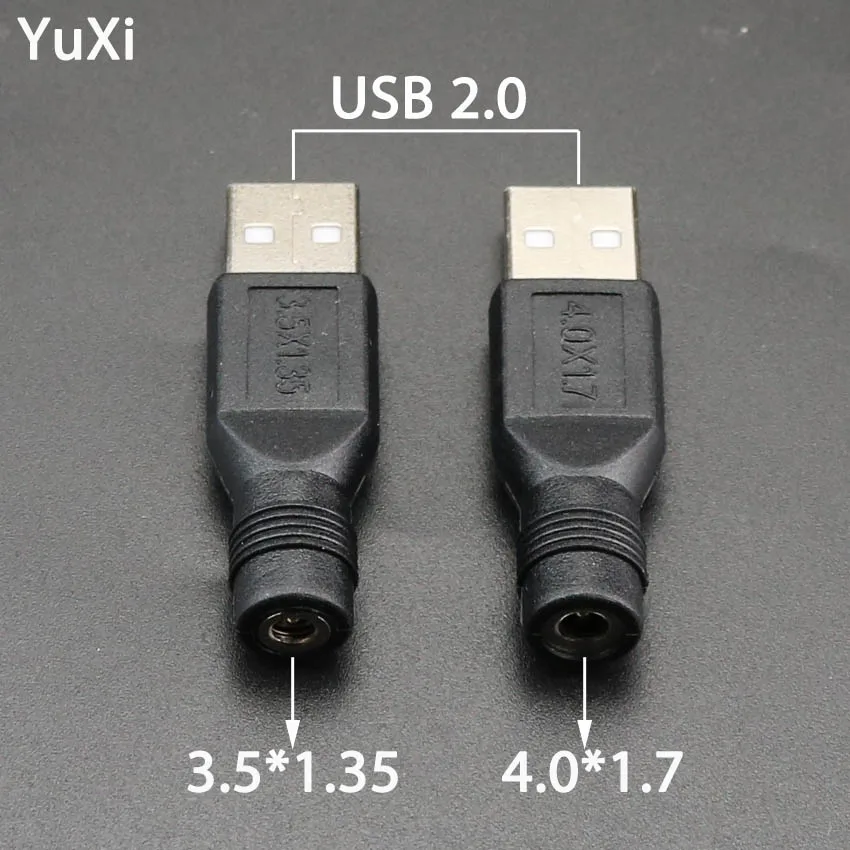 YuXi 2PCS DC 3.5*1.35 4.0*1.7 mm Female Jack To USB 2.0 Male Plug Jack DC Power Plugs Connector Adapter Laptop Converter