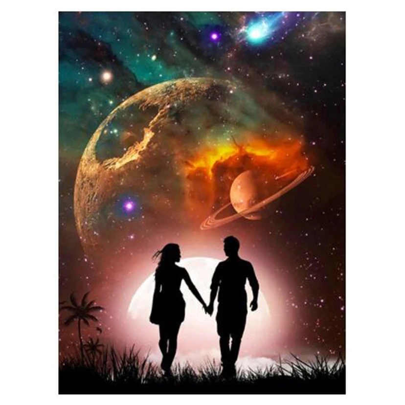 Алмазная живопись с квадратами Стразы Вселенная Луна Любовь Алмазная мозаика Вышивка Портрет пейзаж домашний декор WG1072