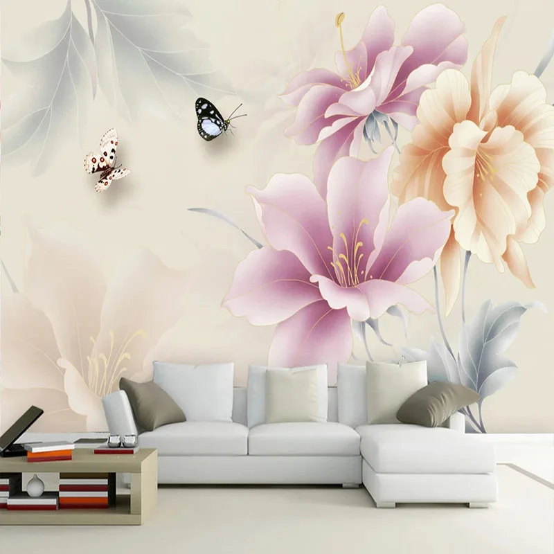 

Modern Fashion Wallpaper 3D Flowers Butterfly Photo Murals Living Room Bedroom Home Decor Wall Painting Papel De Parede Stickers