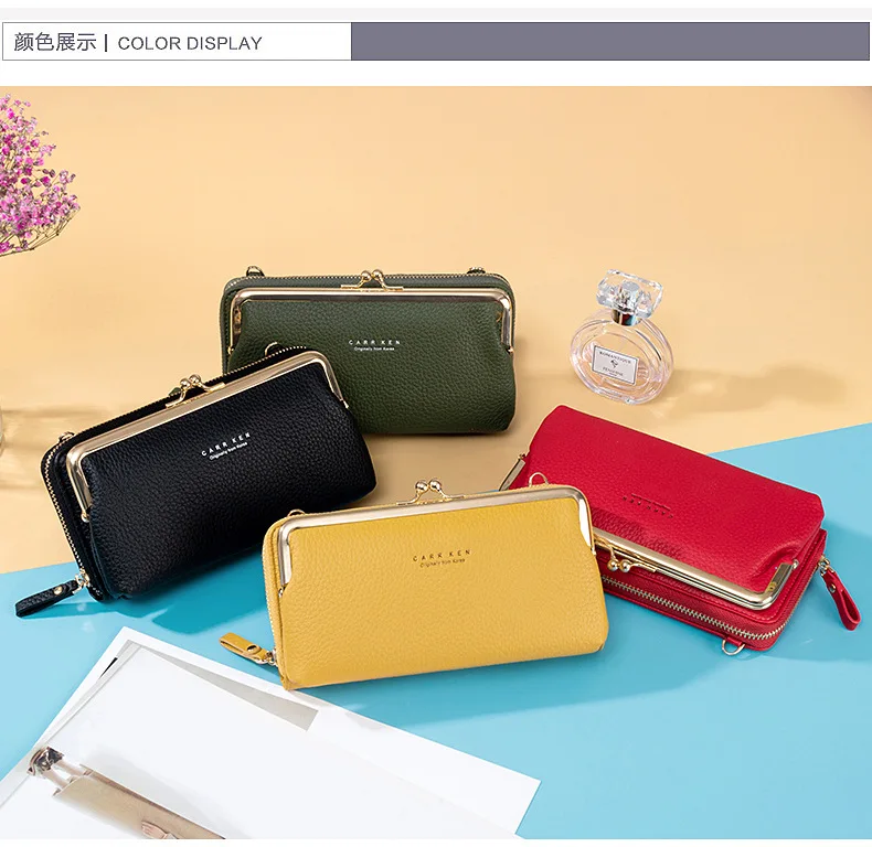 Women Mini Shoulder Bag Soft PU Leather Small Purse Long Money Wallet Mobile Phone Multifunction Credit Card Holder For Girls