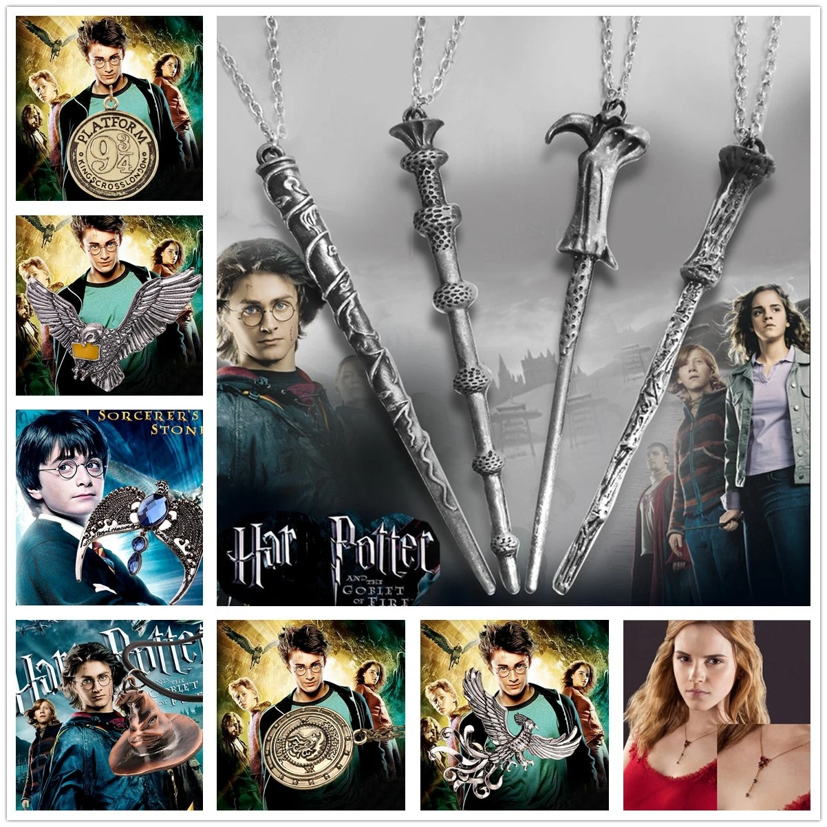 Movie Time Turner Magic Awakening Necklace Magic Wand Sirius Keychain Metal Figure Toy Keyring HP Necklaces