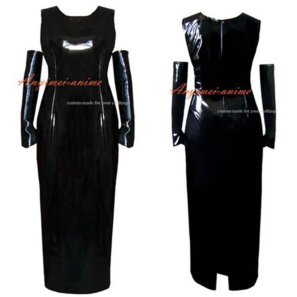 

fondcosplay adult sexy cross dressing sissy maid long Gothic Lolita Punk Black heavy Pvc Dress Cosplay Costume CD/TV[G294]