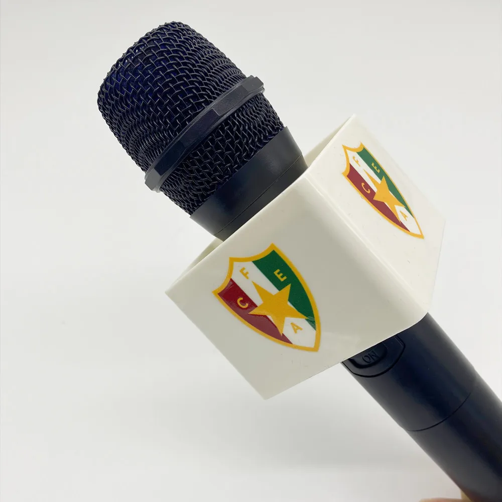 Customized ABS 40MM Hole Black/White Square-shaped Mic Microphone TV Interview Logo Flag Station DIY With Sponge - Image 2