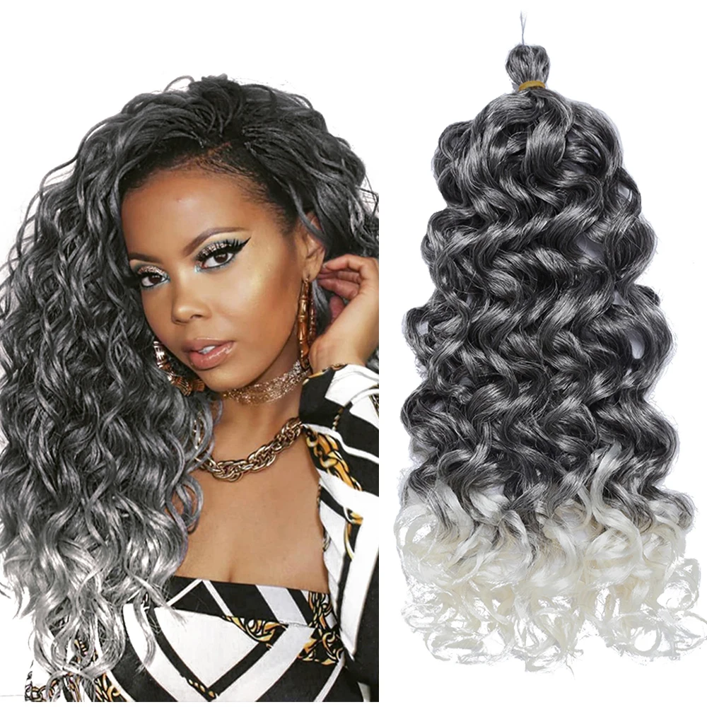 

Ocean Wave Crochet Braiding Hair Extension Synthetic 18-24Inch Ombre Soft Afro Curls Crochet Braids Deep Wave Twist Hair