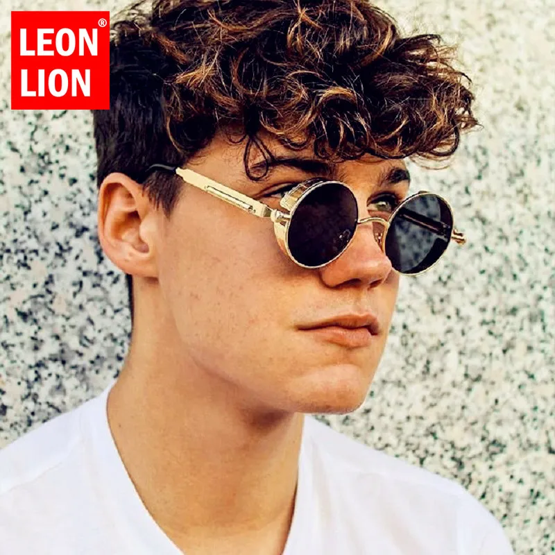 LeonLion Gothic Steampunk Sunglasses Men Brand Designer Eyewear Men/Women Vintage Round Metal Glasses Female Gafas De Sol Mujer