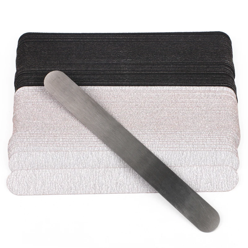 Gerade Ersatz-Nagelfeile 100/180/240, 10 Stück, grau/schwarz, abnehmbares Schleifpapier mit Edelstahlgriff, Metall-Schleiffeilen – Detail 8