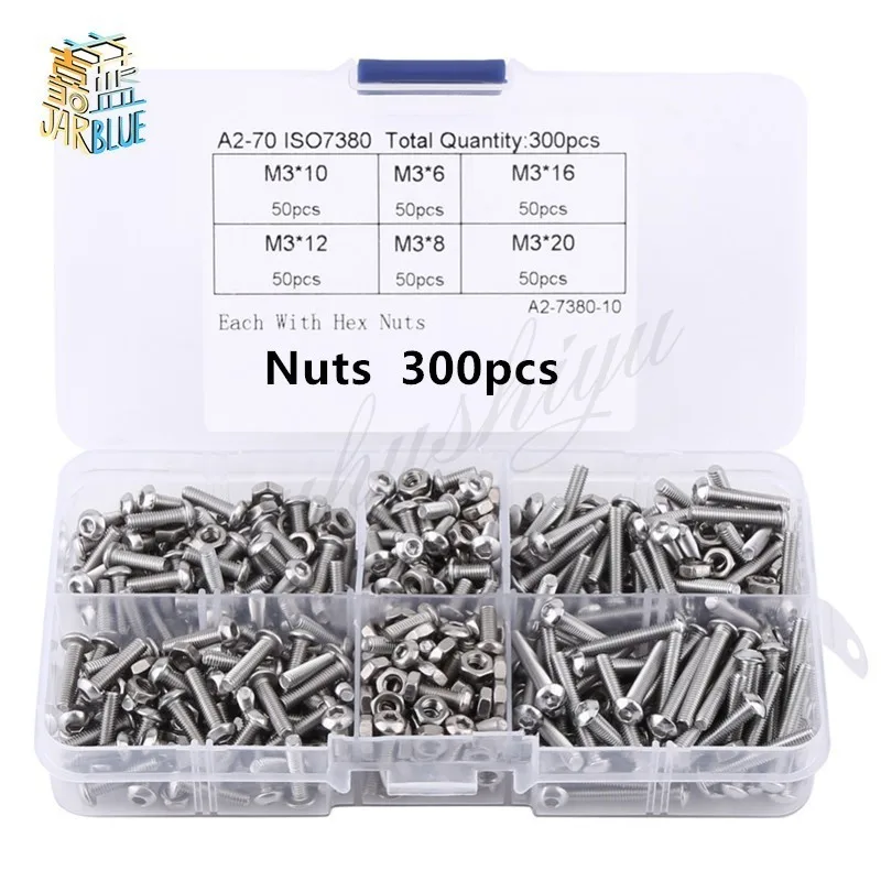 

600Pcs/set M3 Screws Nuts Set Stainless Steel Hex Socket Button Head Screws Nuts Assortment Kit Fastener Hardware With Box Bolt