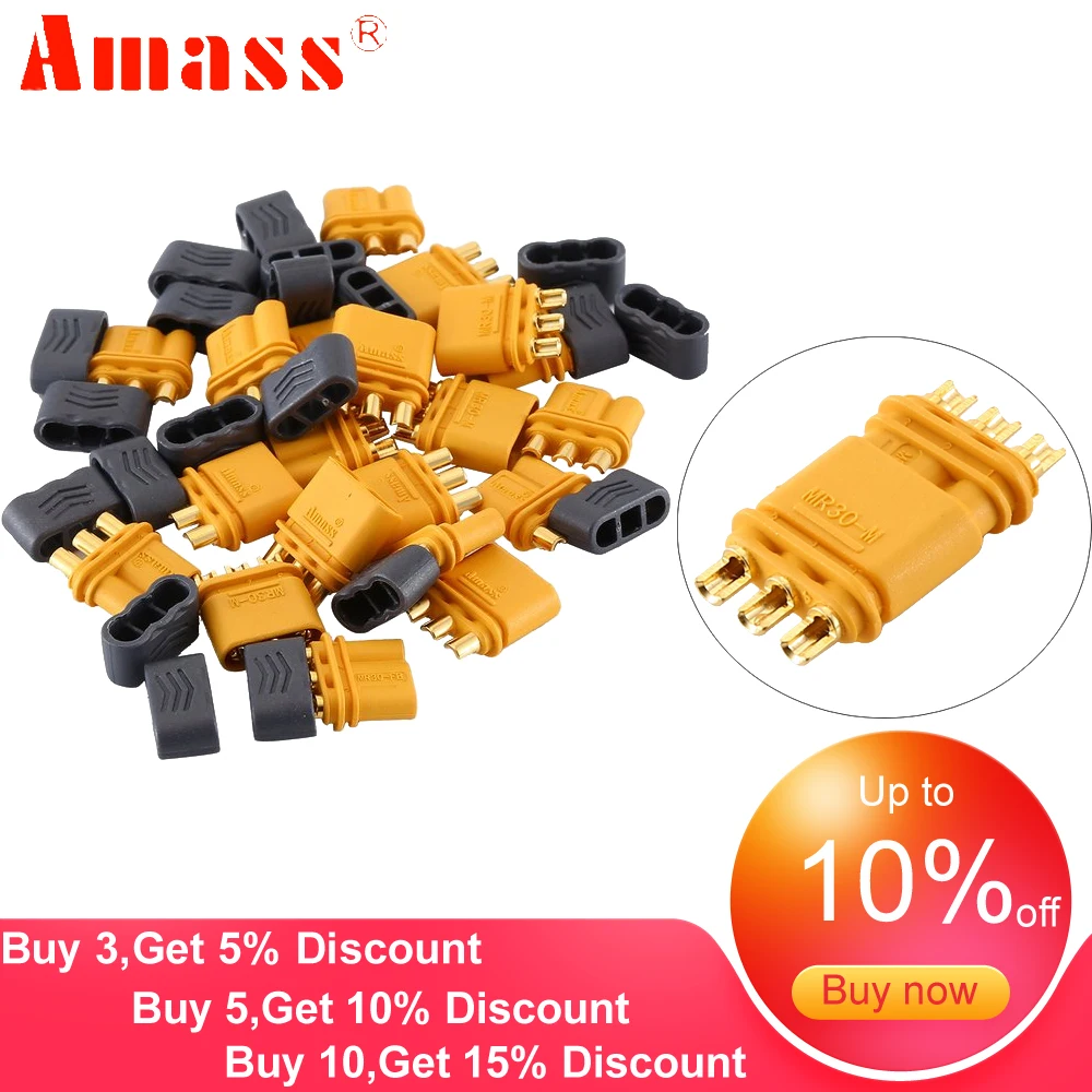 2 Cặp AMASS MR30 Nam Nữ Cổng Kết Nối Cắm Với Vỏ Bọc Cho RC Lipo Pin RC Multicopter Máy Bay