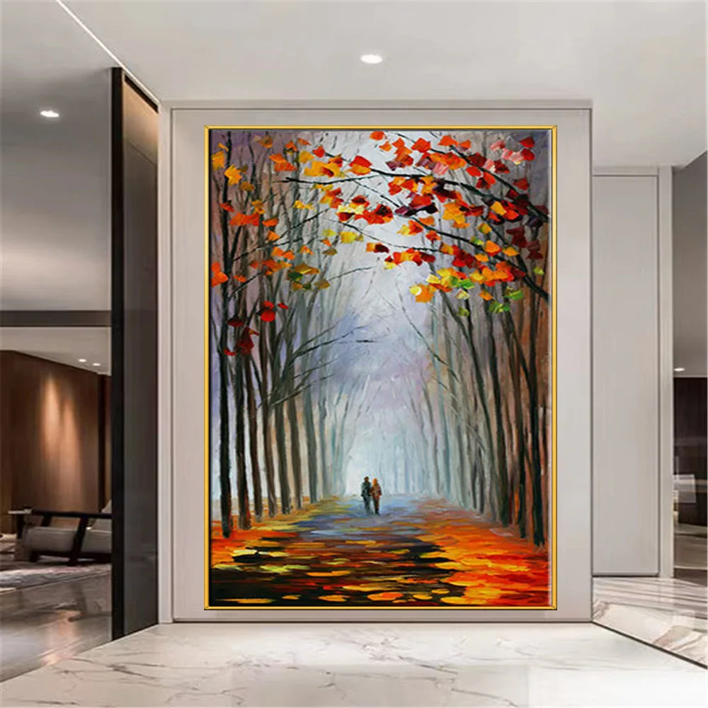 

Latest Design Landscape Knife Thick Oil Painting Wall Canvas Birch Tree Art Picture Modern Canvas Artwork For Living Room Decor