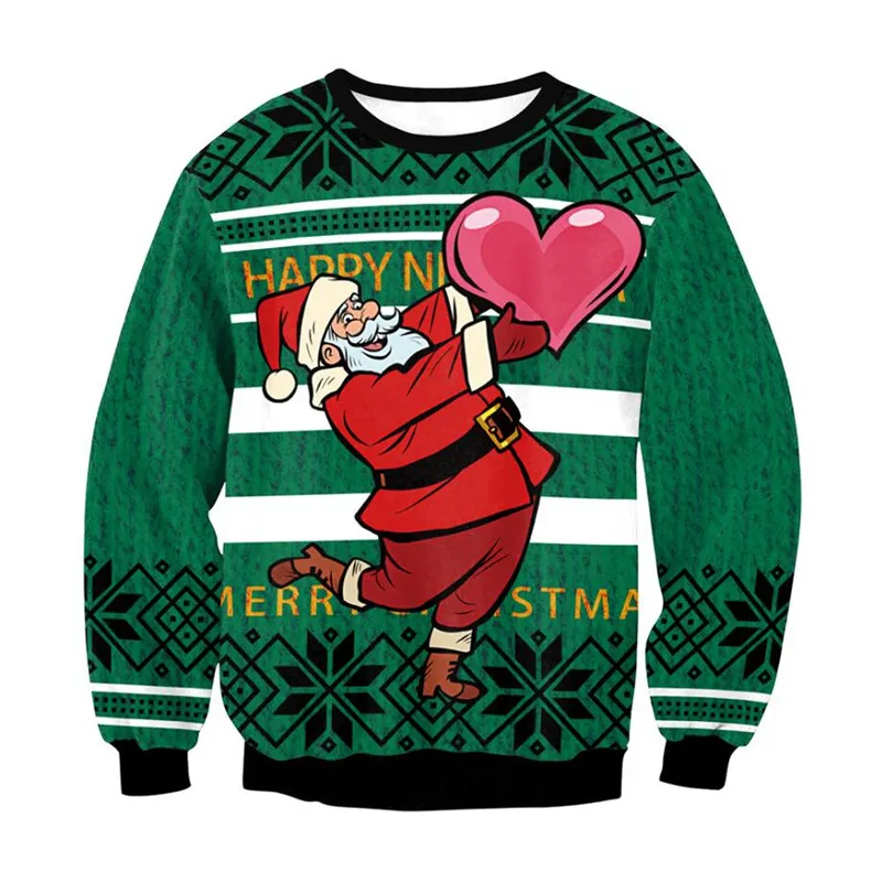 Mężczyźni Kobiety Sylwester Xmas Bluza 3D Zabawny Nadruk Wakacje Impreza Sweter Topy Unisex Pullover Santa Ugly Christmas Sweater