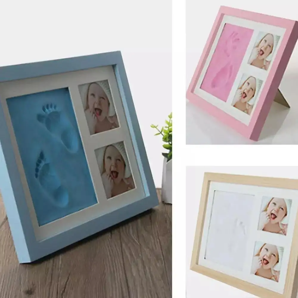 Baby Hand&Foot Print Hands Feet Mold Maker Bebe Baby Photo Frame With Cover Fingerprint Mud Set Baby Growth Memorial Gift