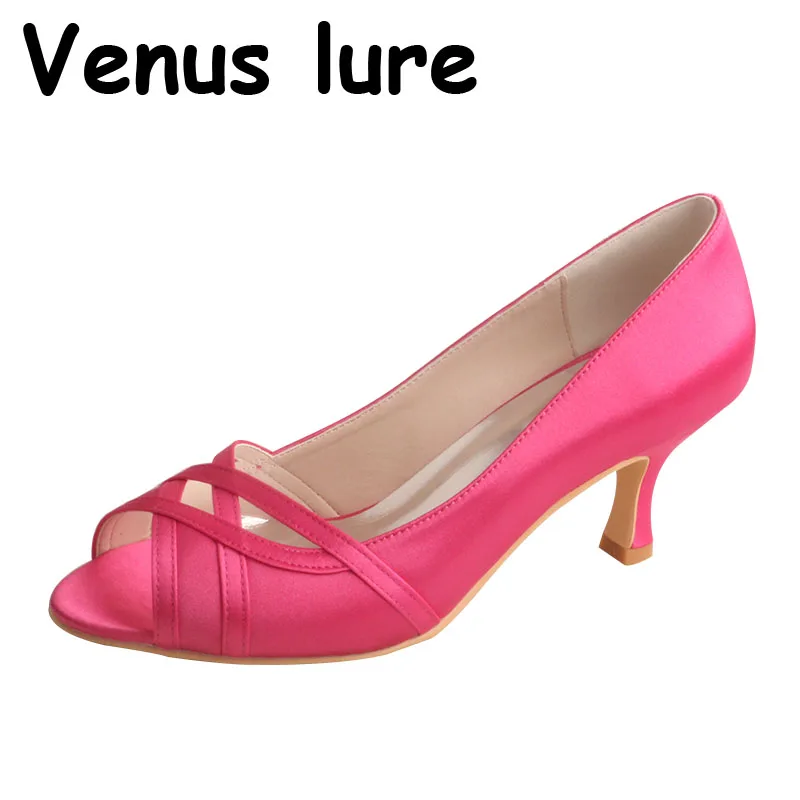 

Venus lure Customized 6.5CM Heel Peep Toe Shoes for Women Wedding Party Fuchsia Color Satin Pumps