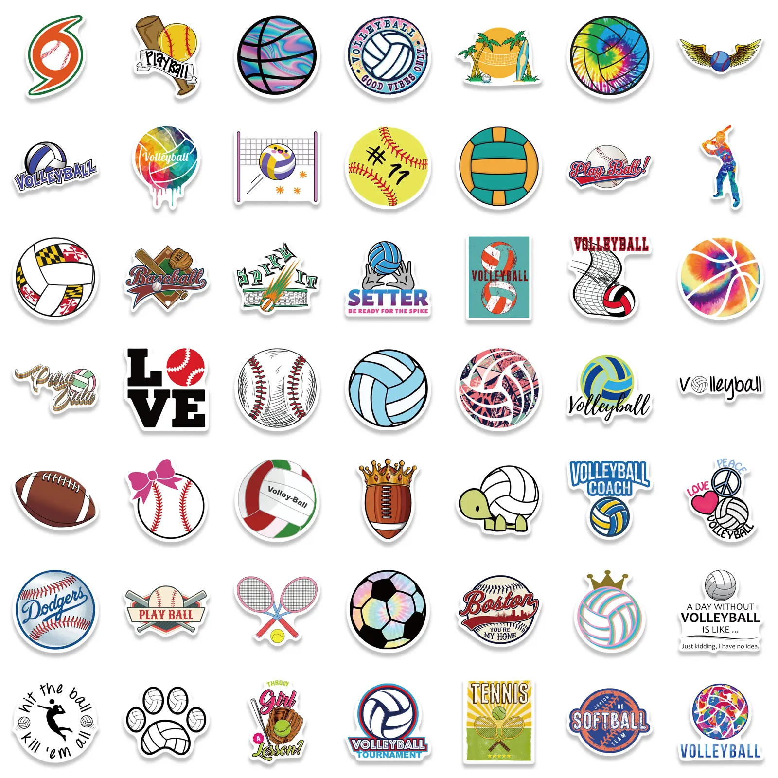 Bola de futebol de voleibol e softball adesivos para crianças, adesivos para crianças, brinquedo decalque, DIY, capacete, motocicleta, caixa do telefone, bagagem, 50 pcs, 100pcs