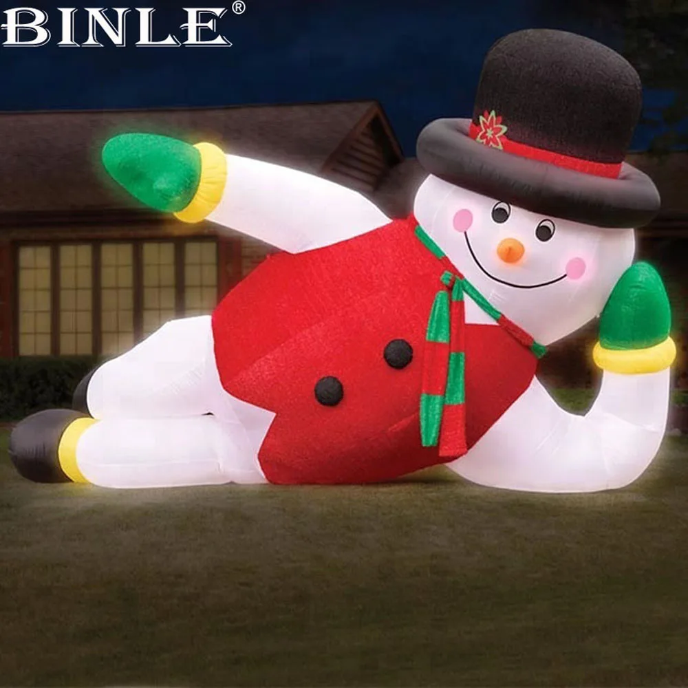 Christmas Decorations lying 20ft large Inflatable Snowman with red coat and Top Hat for event decoration