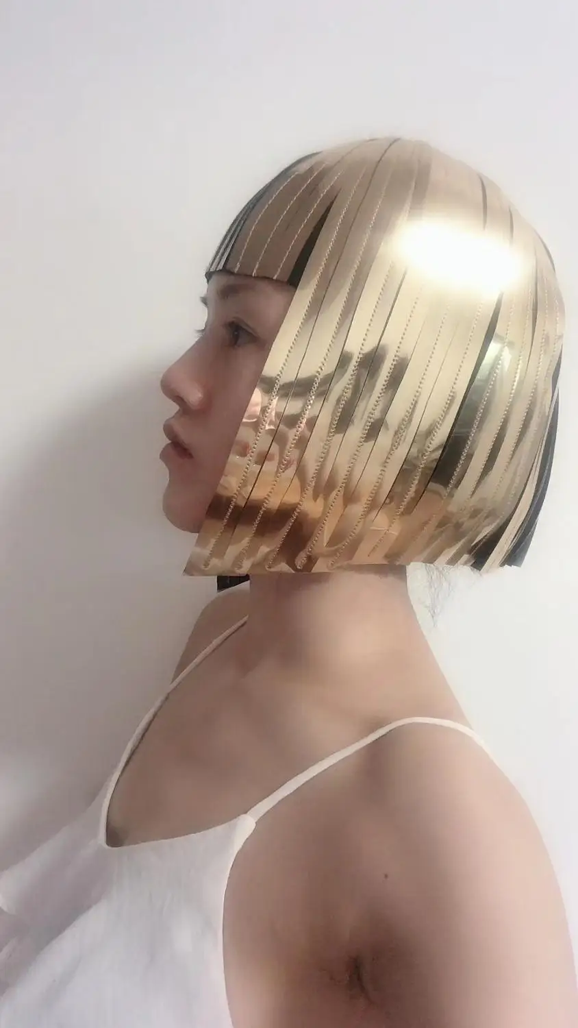 Metallic Wig Hairdress Chrome Gold Egyptian Hairpiece Silver Headpiece Cosplay Performance Show