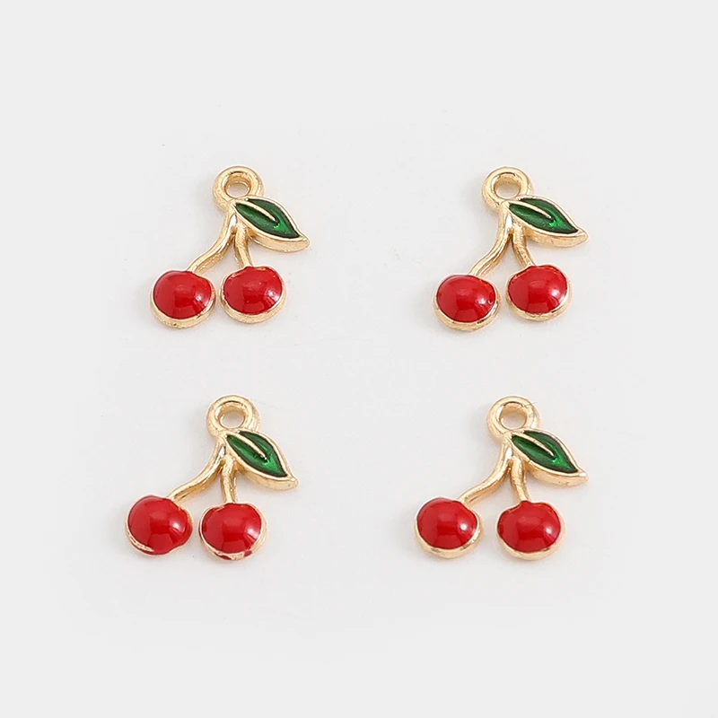 20Pcs Enamel Mini Fruit Cherry Charms Cherries char Pendants For Earrings Necklaces Making Handmade Craft DIY Jewelry Accessorie