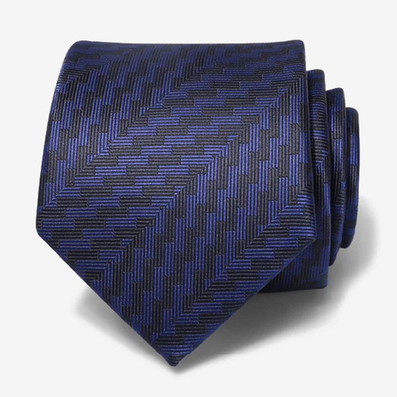 High Quality Navy Blue Jacquard Weave Striped 8cm Wide Ties for Men Business Suit Necktie Polyester Gentleman Party Wedding Gift