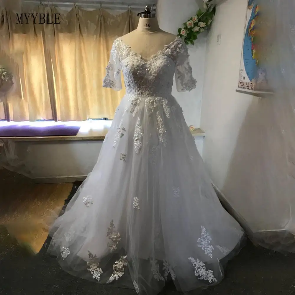 MYYBLE New African Ball Gown Wedding Dress 2021 Off the Shoulder Elegant Lace  3D Flowers  Train Bridal Wedding Gown