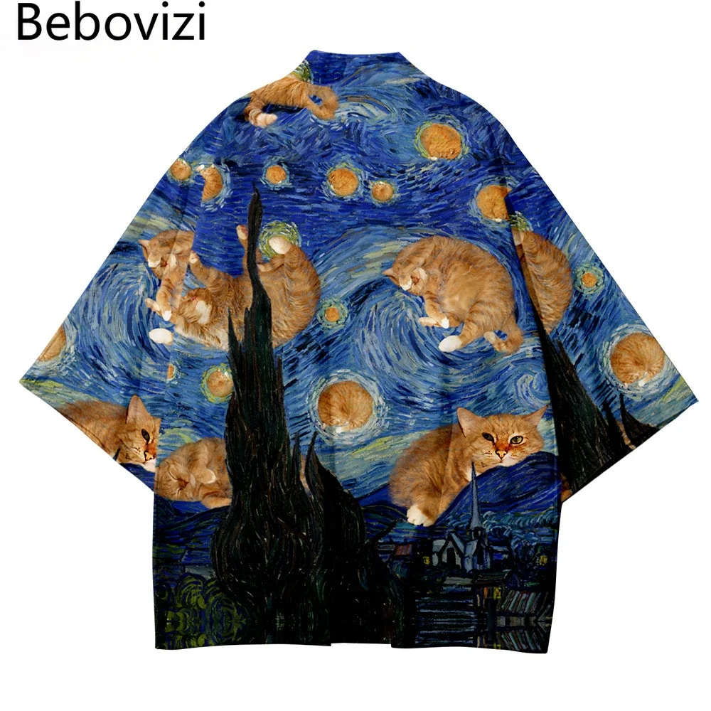 

Plus Size 4XL 5XL 6XL Japanese Asian Harajuku Streetwear Cardigan Women Men Haori Fashion Van Gogh Kimono Cosplay Yukata Clothes