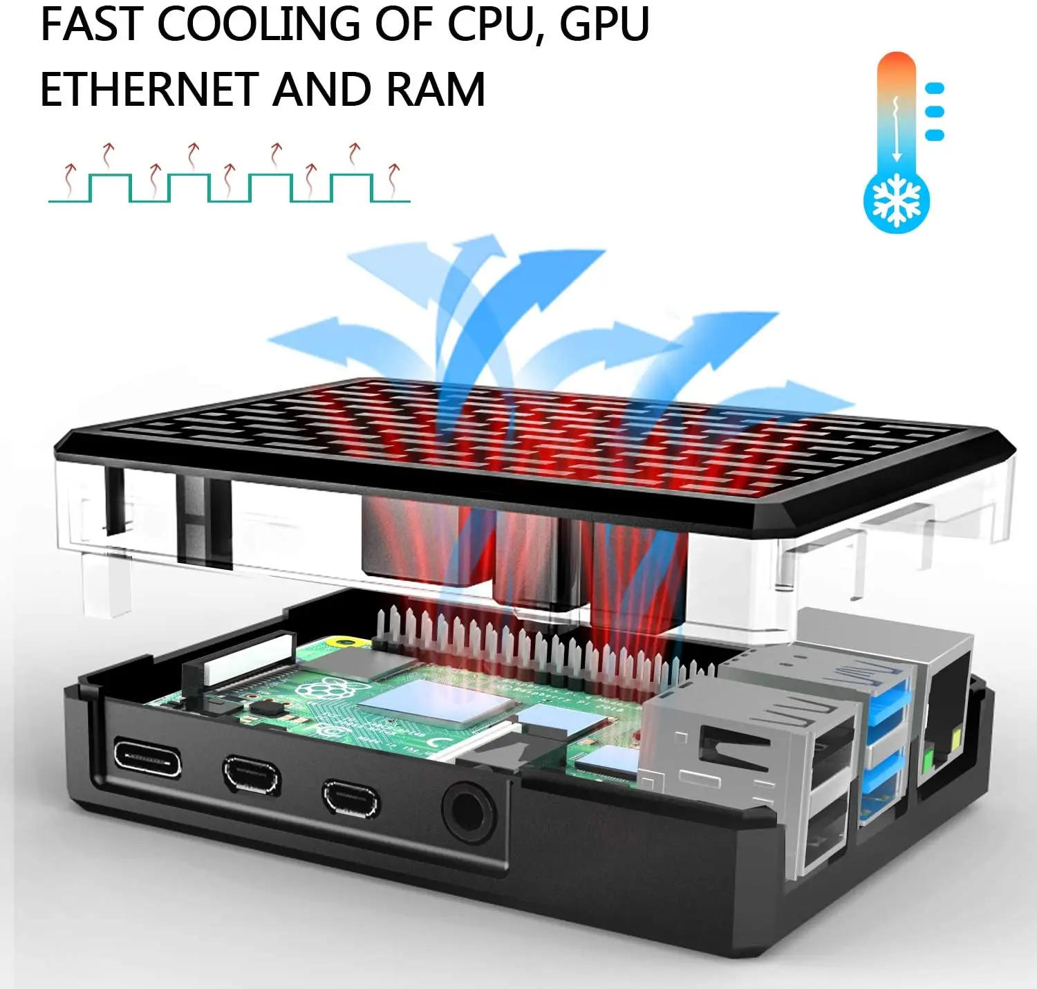 Raspberry Pi 4 Passive Cooling Aluminum Case, Raspberry Pi 4 Model B Metal Armor Case with Column and Thermal Pads Pi4 Box Shell