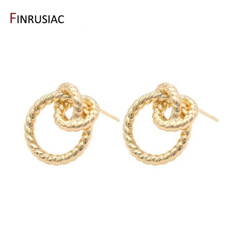 2022 Korean Fashion Copper With 14K Gold Plated Twist Ring Earrings Handmade DIY Jewelry Earrings Accessories 925 Silver Needle