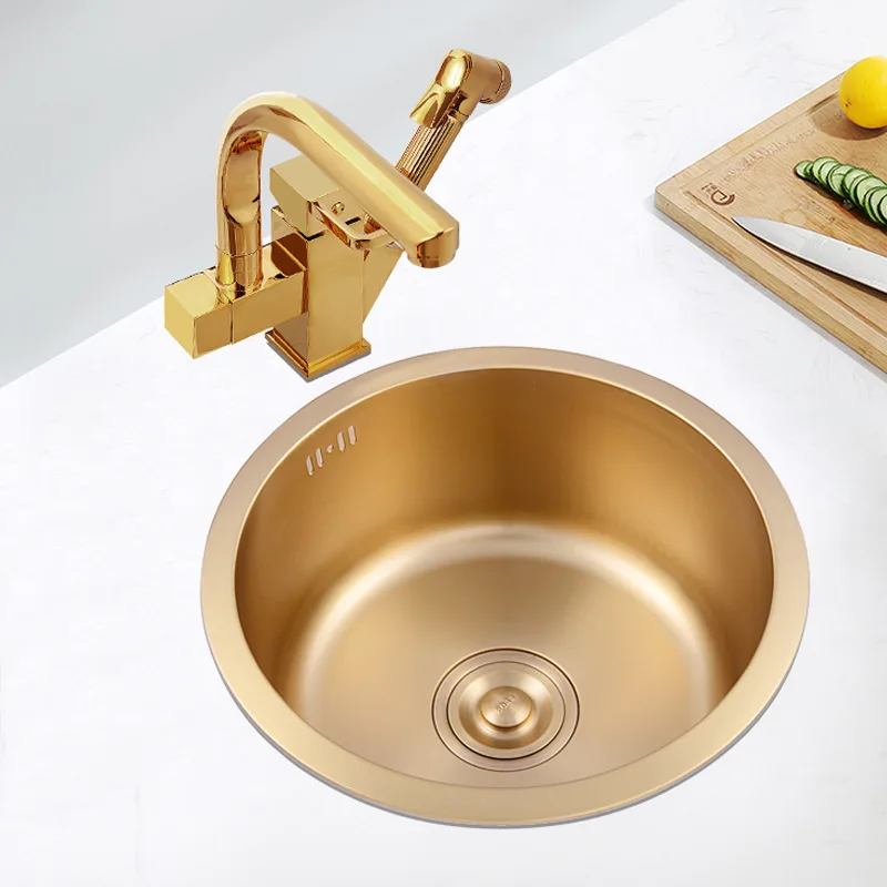 New 40x40 36x36 Nano Gold Stainless Steel Kitchen  Bar Mini Small Number Round Sink 304 Under The Table Embedded Single Sink