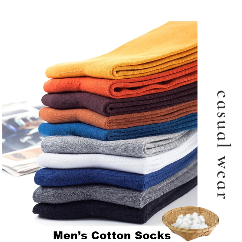 10 Pairs High Quality Spring Autumn Men\'s Cotton Socks Size 38-45 Long Socks For Men Dress Socks Male Gifts Business Casual Sox