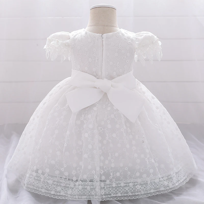 Summer White Newborn First Birthday Christening Dress For Baby Girl Clothes Solid Lace Princess Baptism Dresses Party Gown