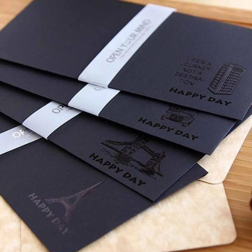 5 Pcs Black Paper Envelope Retro Wedding Party Holiday Gilding Greeting Card Bronzing Business Invitation Postcard Envelope