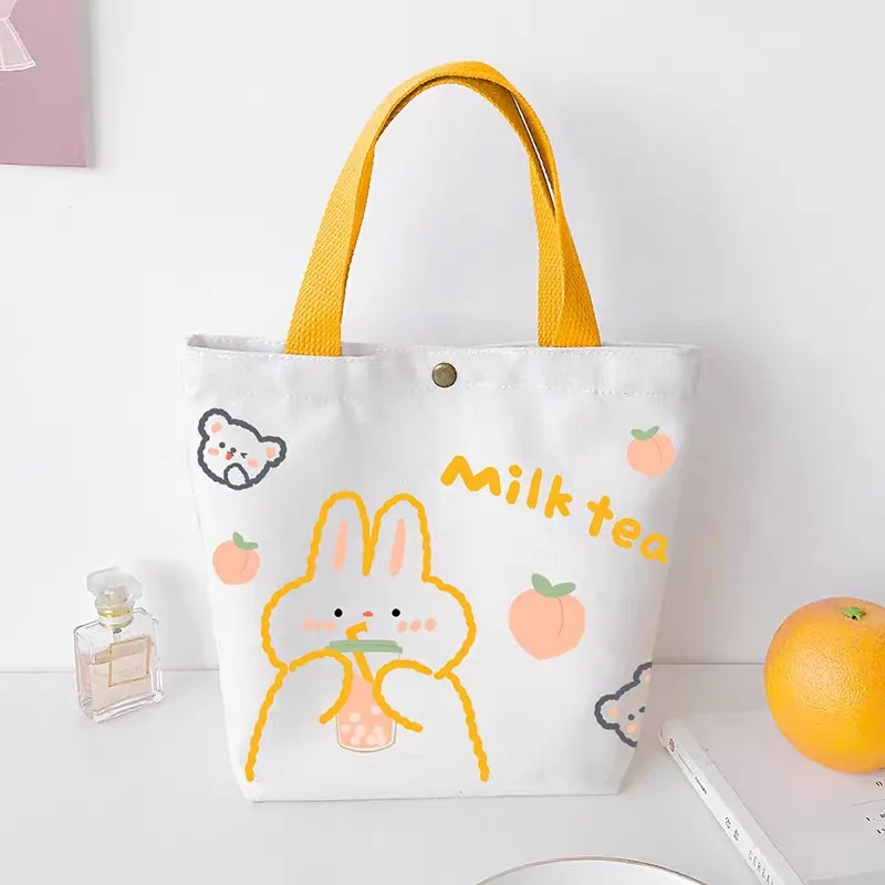 Tas Belanja Kecil Wanita Cetak Kartun Lucu Tas Penyimpanan Tas Kanvas Mini Portabel Modis Kawaii Pelajar Lolita Grosir