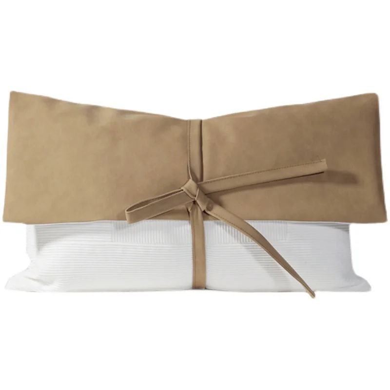 

Modern Nordic Ins Light Luxury Model Room Hotel Sofa Pillowcase Light Coffee Bow Waist Pillow Cover Cushion Cover For Car