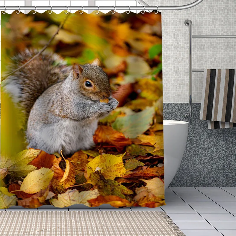 Hot Sale Squirrel Custom Pattern Polyester Bath Curtain Waterproof Shower Curtains DIY Bath Screen Printed Curtain For Bathroom