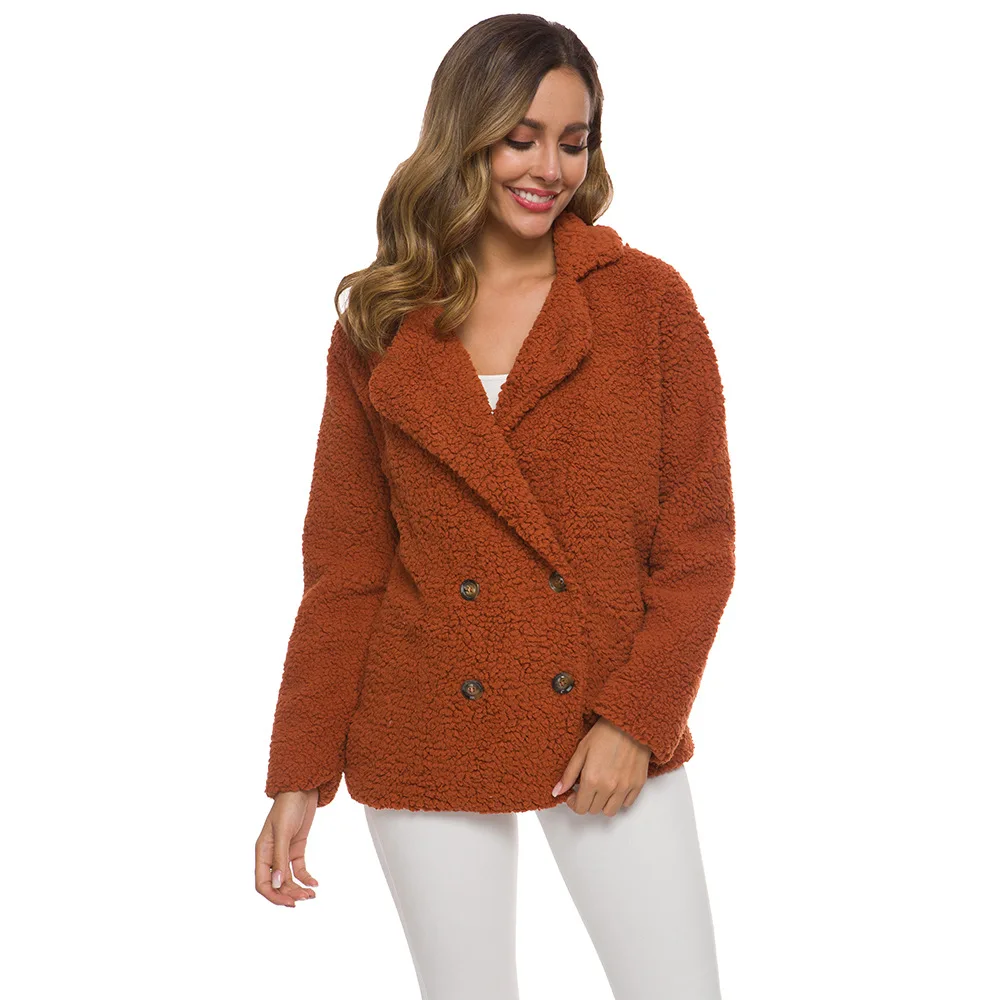 

Pop Nice Autumn Winter Women Jacket Thick Velvet Warm Outwear Solid Loose Ladies Jacket Coat Double Breasted Jackets Female Top