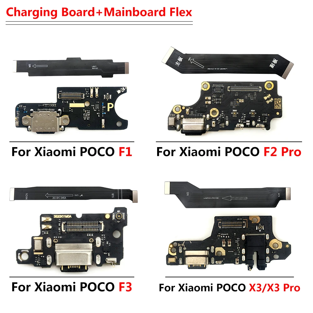 New For Xiaomi Poco F2 Pro F1 F3 X3 Pro USB Power Charging Board Connector Plug Port Dock With Mainboard Motherboard Flex Cable