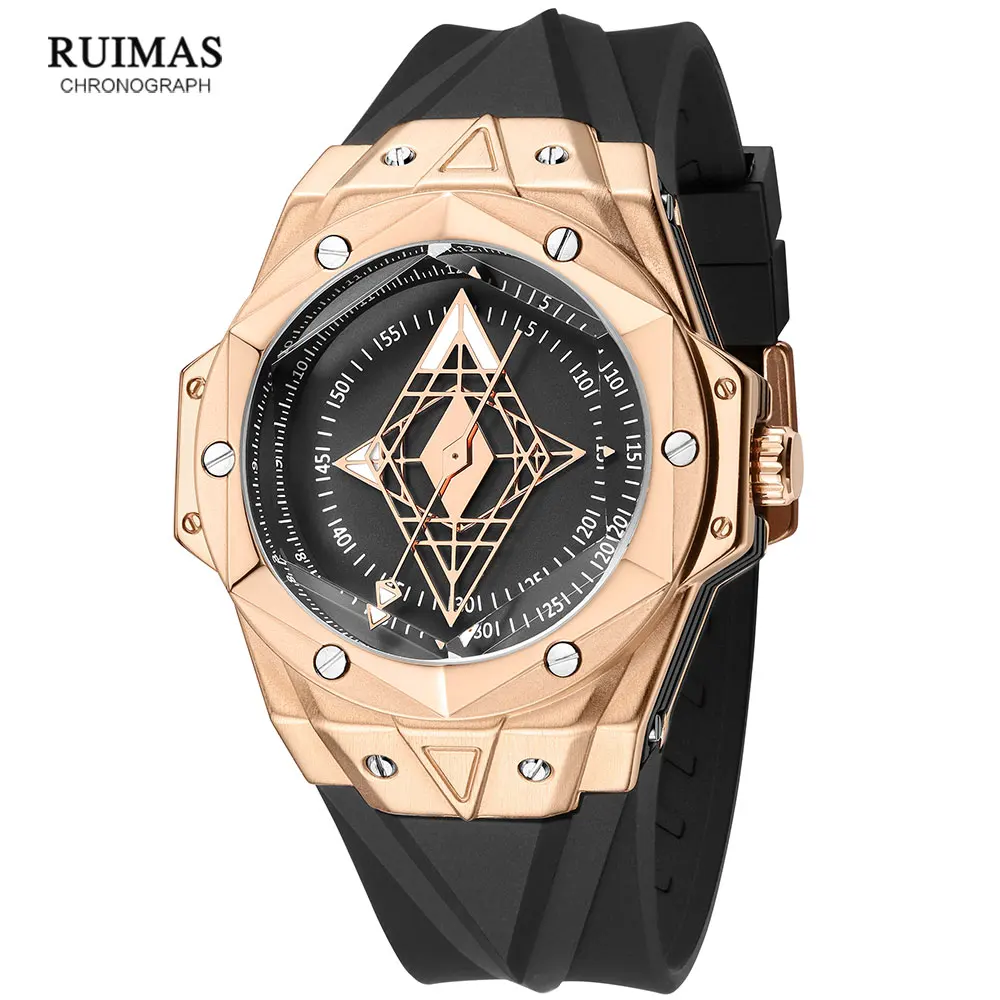 RUIMAS Men\'s Sports Watches Fashion Luxury Rose Gold Quartz Watch for Men Silicone Strap Waterproof Wristwatch Relogio Reloj