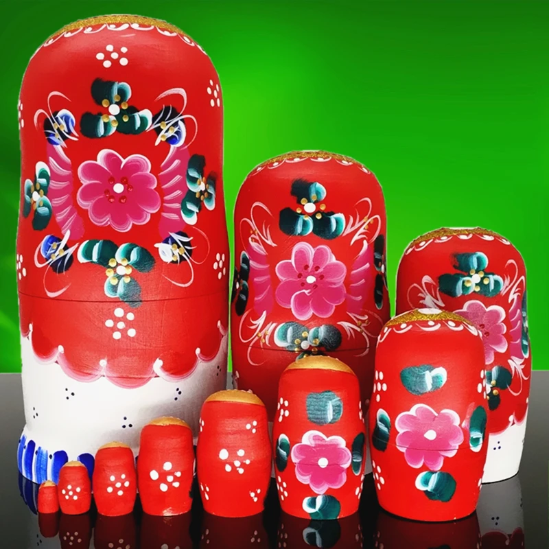 Muñecas rusas Matryoshka de madera para niños, juguetes de anidación pintados a mano, decoración del hogar, regalos de cumpleaños y Navidad, 20cm, 10 unidades por juego