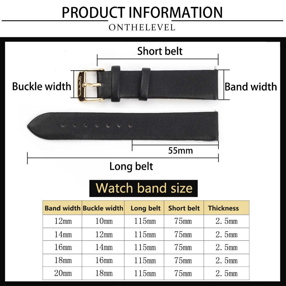 Leather Watch Strap for Women Quick Release Watch Band 12mm 14mm 16mm 18mm 20mm Replacement Gold Buckle