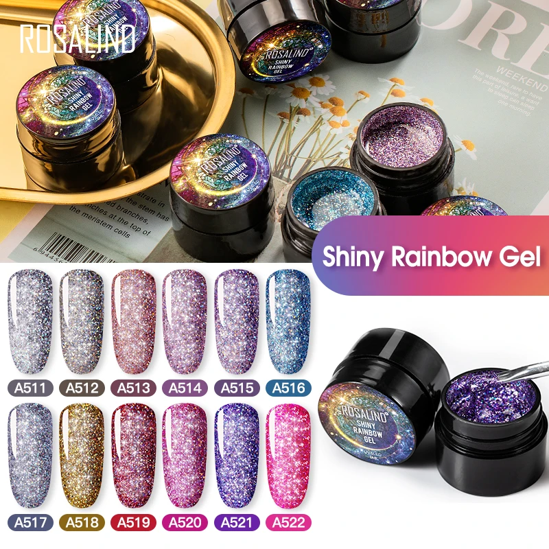 ROSALIND 5ml Shiny Rainbow Glitter Gel Nail Polish Hybrid Varnishes For Manicure Nail Art Design Gel Polish Top and Base Set