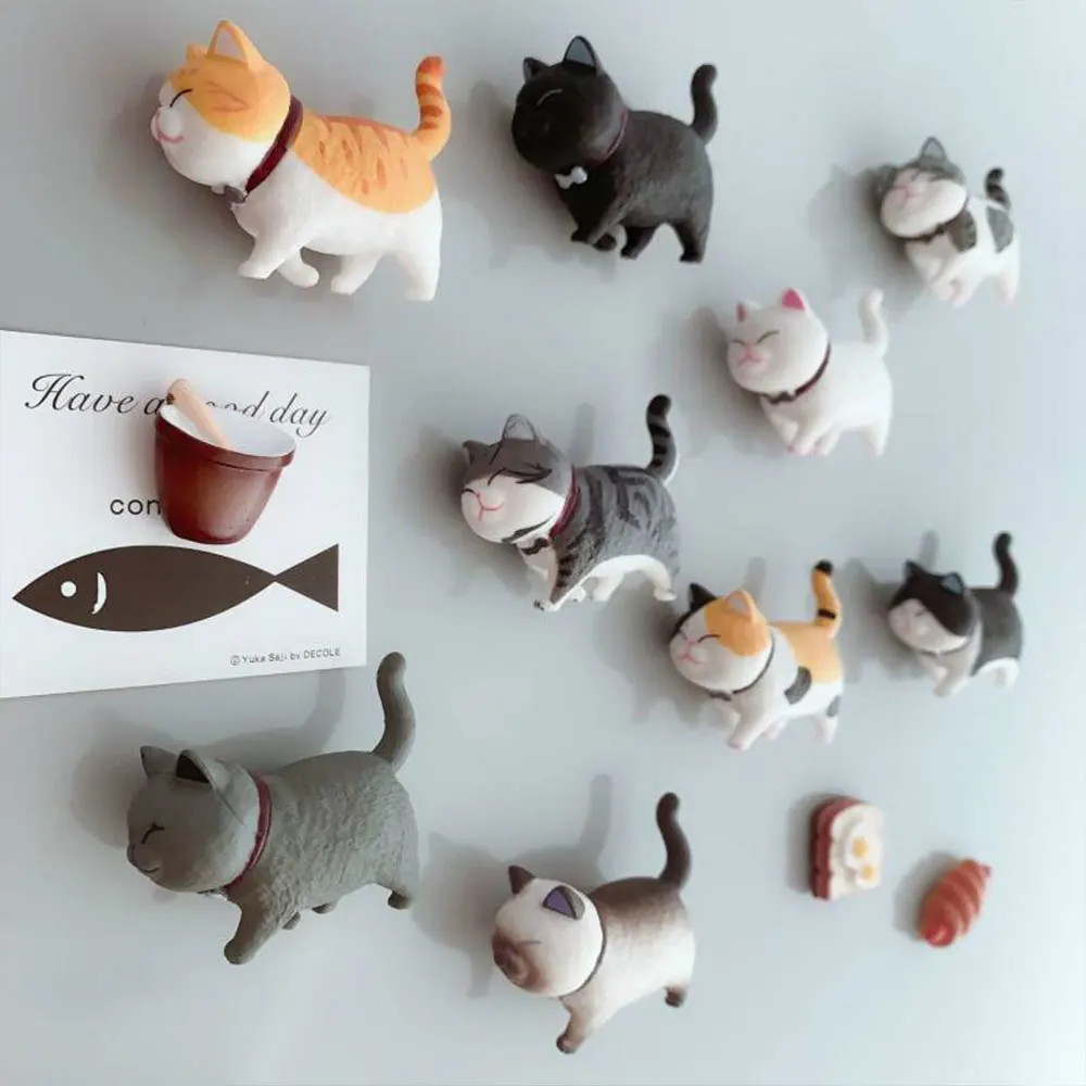 3D Stereo carino gattino girevole Art Design serie animali decorazioni per la casa magnete per frigorifero frigorifero decorazione regalo per cucina