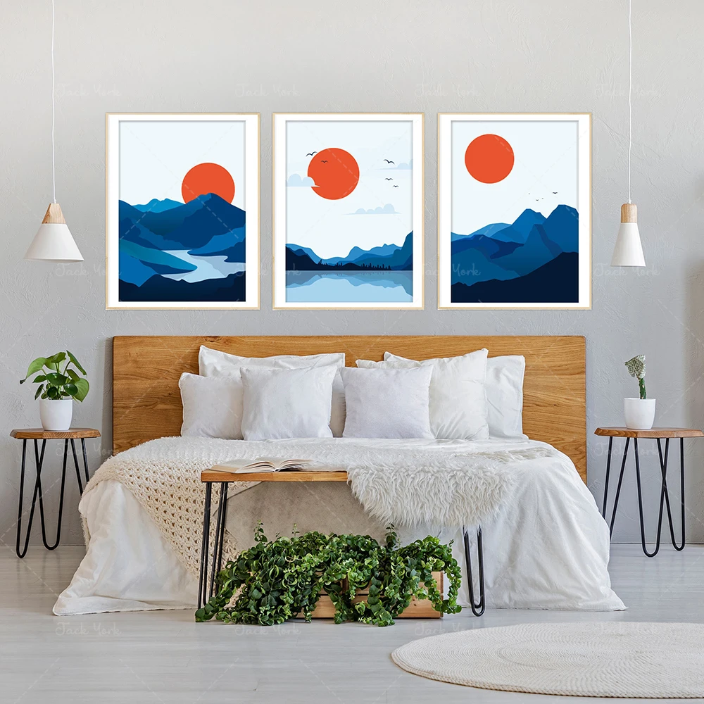 Nordic Mountain Landscape Set, Abstract Landscape Set, Scandinavian Landscape Art, Mid Century Nordic Panorama, Modern Scenery