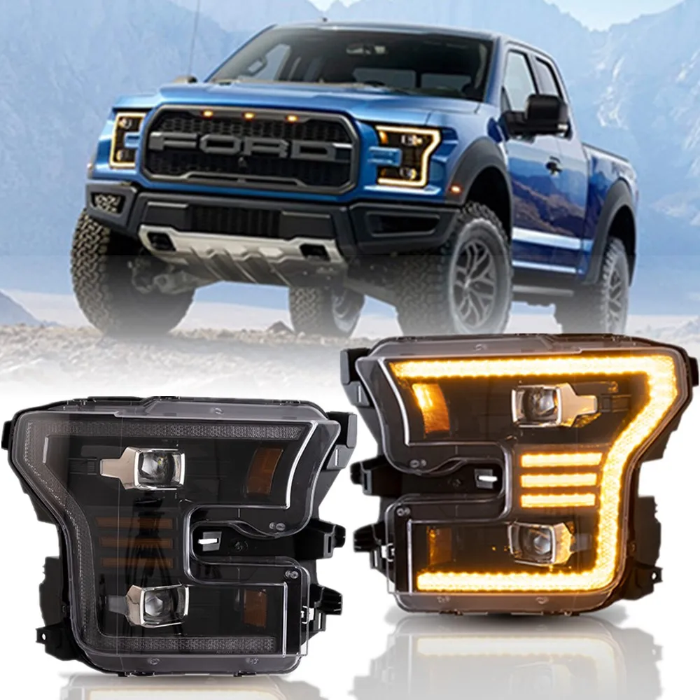 

2 шт. автомобильные светодиодные фары для Ford F150 2015 2016 2017 F-150 аксессуары DRL указатели поворота передние фары в сборе Plug and Play