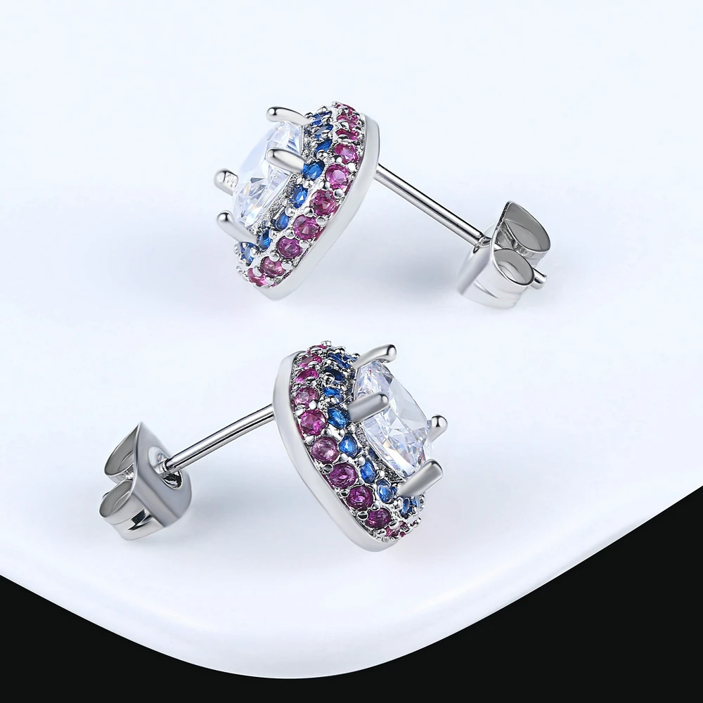 2024 New Fashion AAA CZ Pink Stone Crystal Stud Earrings For Women HotSale Jewelry Push-back Piercing Earring DZE001