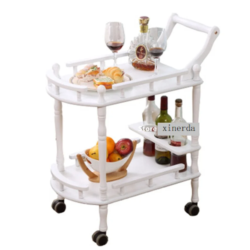 New Hotel Trolley Solid Wood Coffee Tables Multipurpose Shelf Display Rack Household Double-layer Movable Tea Tables Dining Car