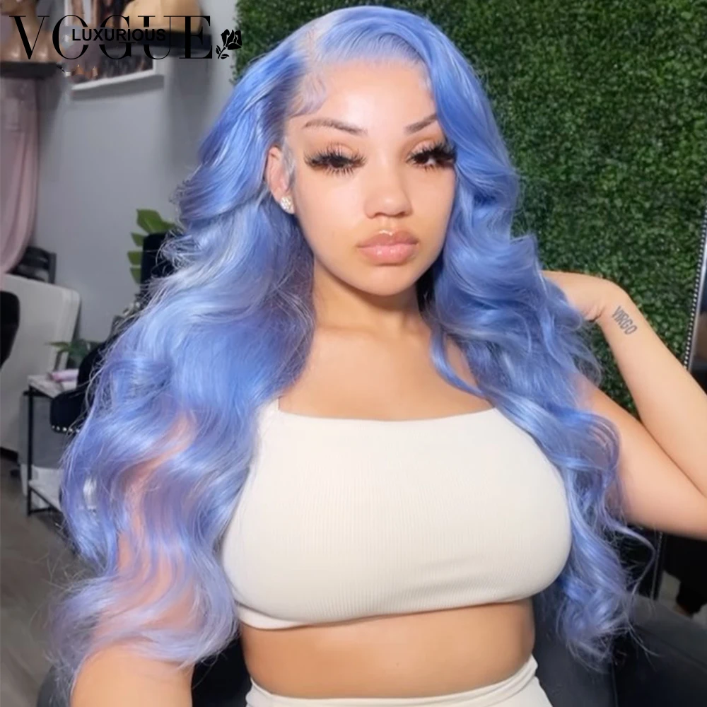 13x6 Light Blue Body Wave Lace Front Human Hair Wigs 13x4 Transparent Lace Frontal Wig For Women 4x4 Closure Wig 150% Density