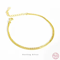 925 Sterling Silver Korean Simple Snake Bone Chain Double Bracelet Women Adjustable Classic Jewelry Accessories Girlfriend Gift