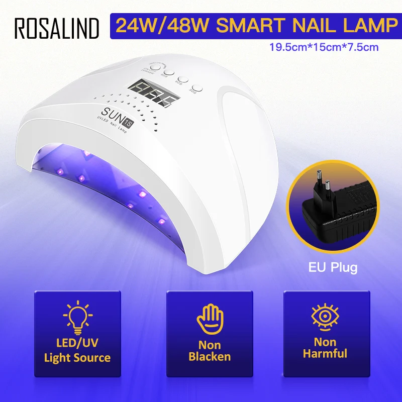 ROSALIND 12/20/24/12Pcs ชุดสีสีเจลทาเล็บชุดฐาน Top Coat 24W/48W LED โคมไฟเจลเล็บเจลเล็บ