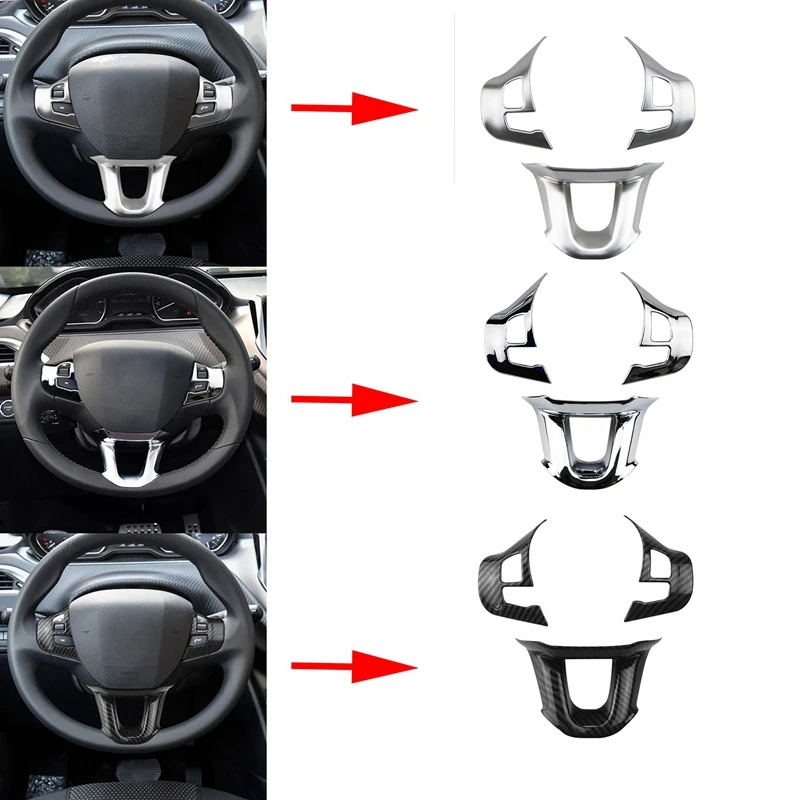 Decoração de volante do carro capa, adesivo guarnição apto para Peugeot 2008, 208, 308, 2014-2018, 3pcs por conjunto